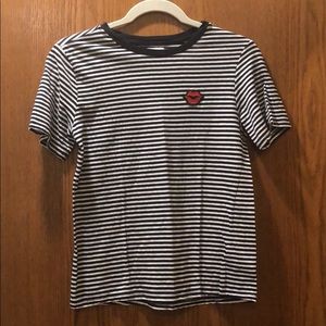 Velvet Striped Tee with Lips